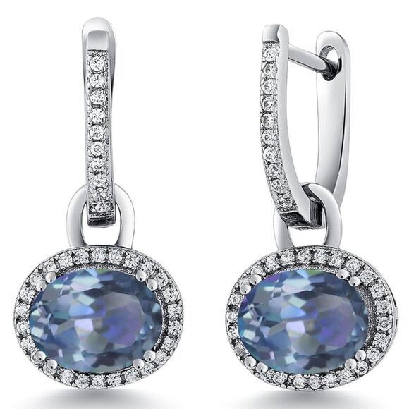 925 Sterling Silver with 4.44 Cttw Cassiopeia Mystic Topaz Oval Drop Earrings
